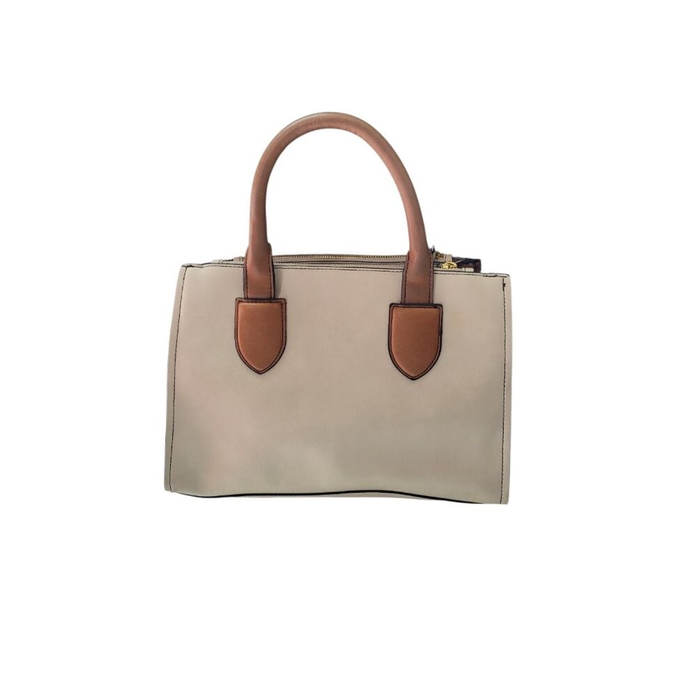 London Fog Women's Satchel Bag Medium Cognac and Off White Snap Zippers - Picture 4 of 16